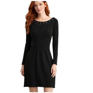 Cache black sweater dress with lacing detail -S.     F78